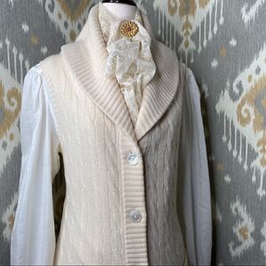 Ralph Lauren Ivory Cashmere Cable Shawl Collar Cardigan Vest